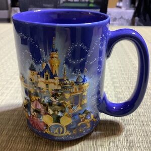 Disney 50th Anniversary Blue Ceramic Mug 3D Images Mickey Minnie Castle '05